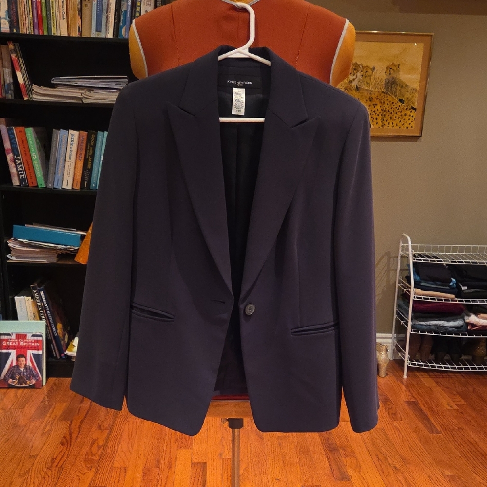 Jones New York Petite Dark Gray Single-Button Blazer
